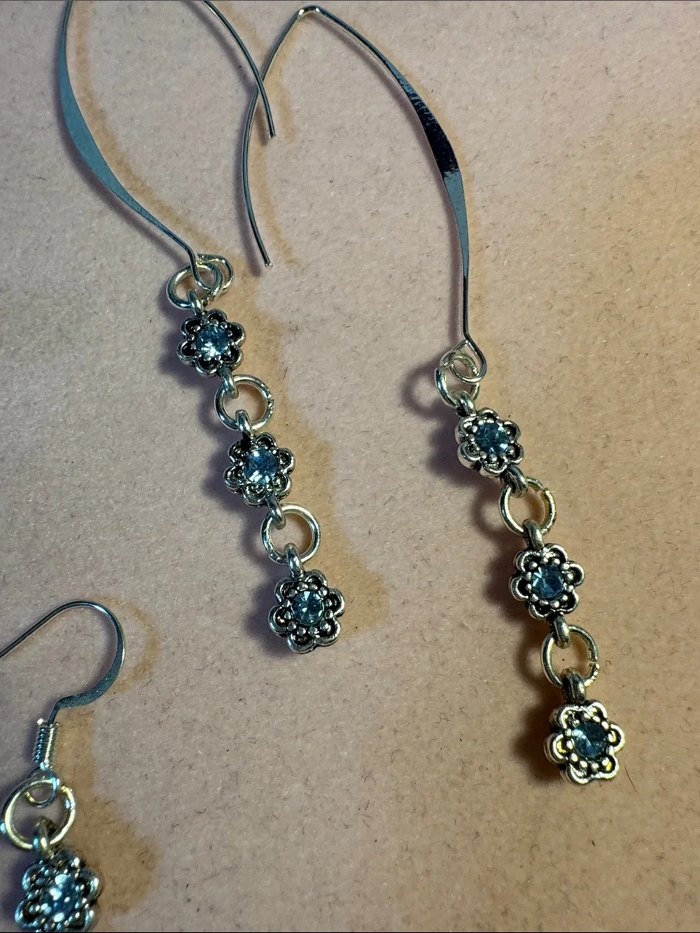 Hand Crafted Silver Tone Blue Floral Cascade Earrings Mom & Daughter Set - Picture 3 of 3